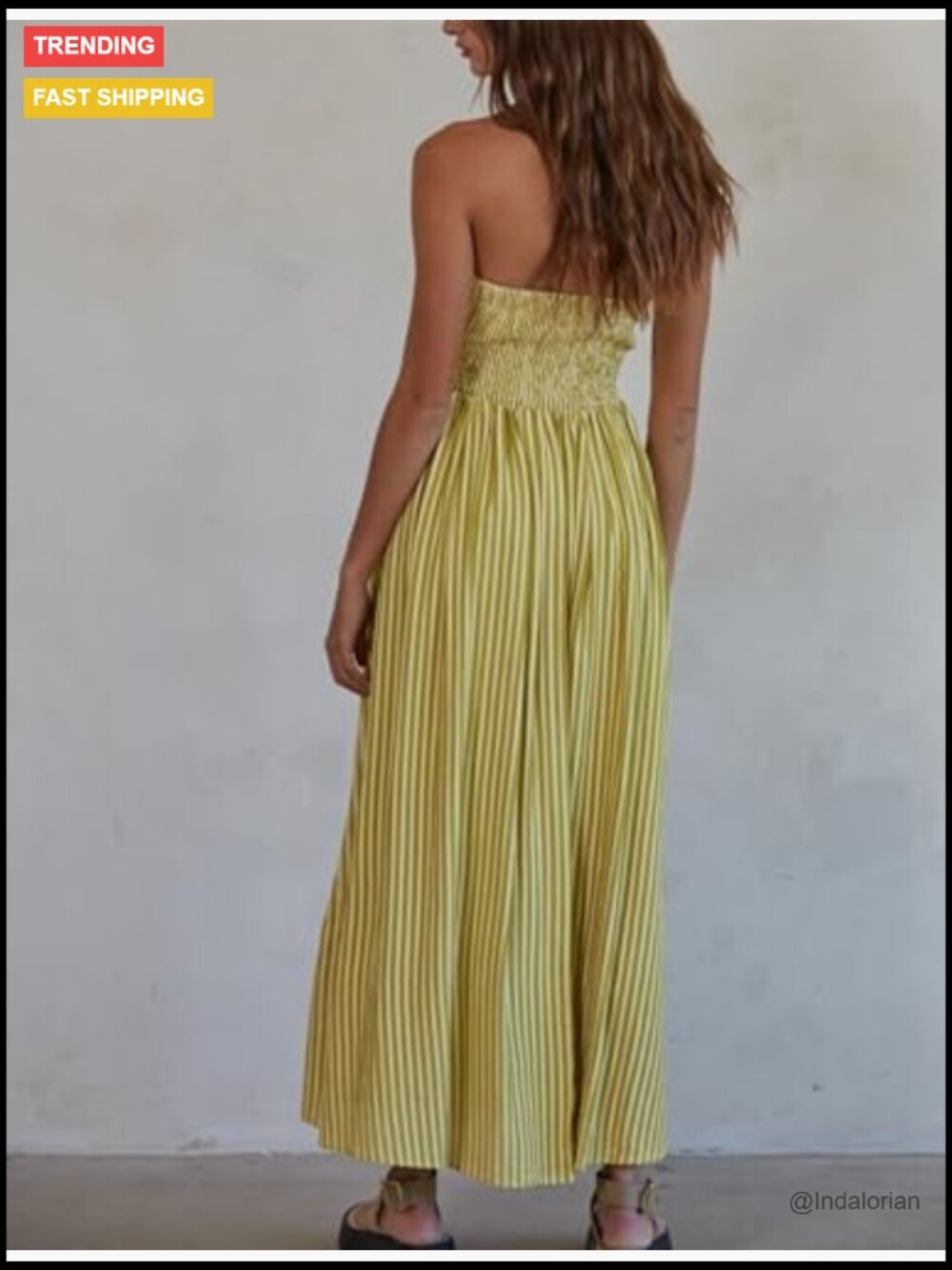 Striped Strapless Maxi Dress with Pockets Sleeveless Flowy - Picture 4 of 5